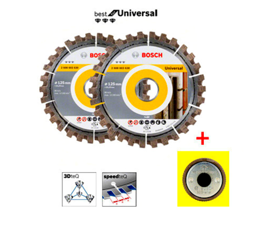 Снимка на Диамантен к-т 3 части –2× Best for Universal диамантен диск 125 x 22.23 mm+SDS-Clic бързо затягаща гайка M14;061599759E