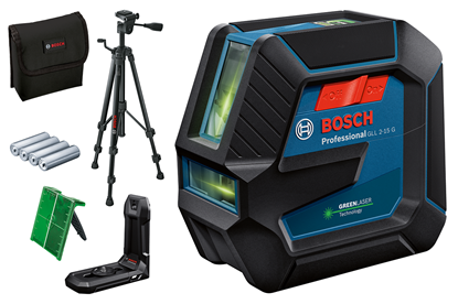 Снимка на Лазерен нивелир BOSCH GLL 2-15 G +Строителен статив BT 150 Professional +Универсален държач LB 10,0601063W01