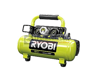 Снимка на Акумулаторен компресор RYOBI R18AC-0,макс. налягане 8,3 бара, 120 PSI, вместимост на резервоара 3,8 л, въздушен поток 15 л /сек,без батерия и зарядно