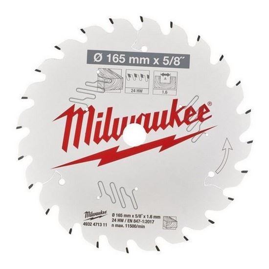 Снимка на Циркулярен диск за дърво Milwaukee 165x5/8"x1.6x24-зъба 4932471311