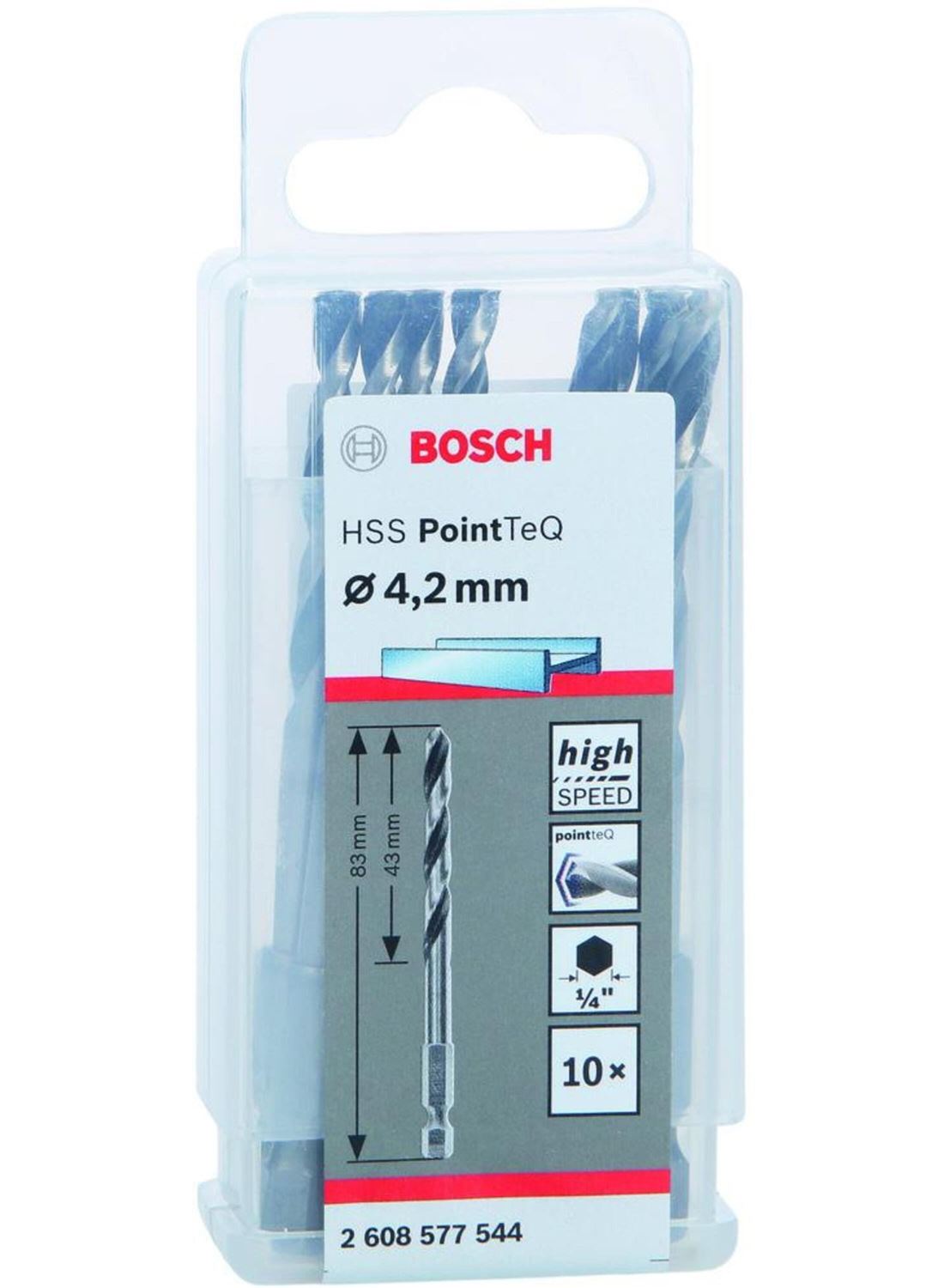 Снимка на Свредла HSS PointTeQ Hex 4.2mm,10 бр,2608577544,Bosch