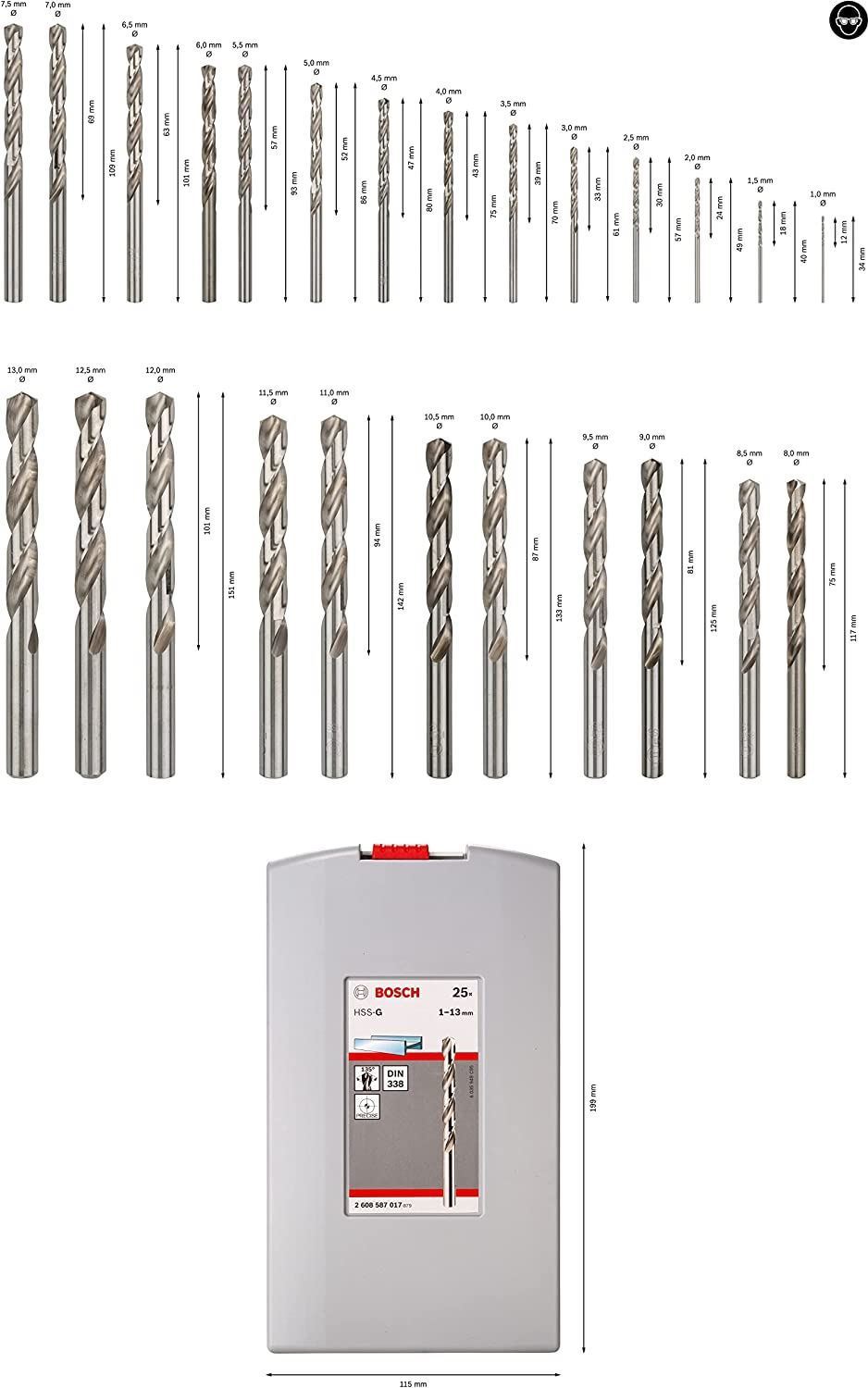 Снимка на Комплект 25 свредла за метал HSS-G ProBox DIN 338 135° 1-13 mm,2608587017,Bosch