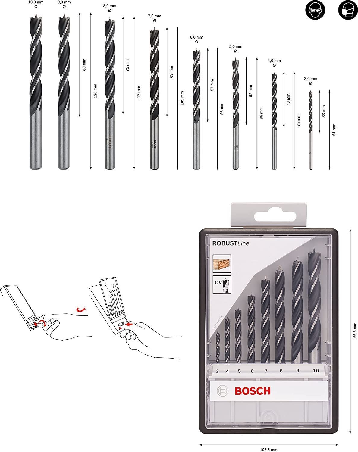 Снимка на Комплект Robust Line спирални свредла за дърво, 8 части,2607010533,Bosch