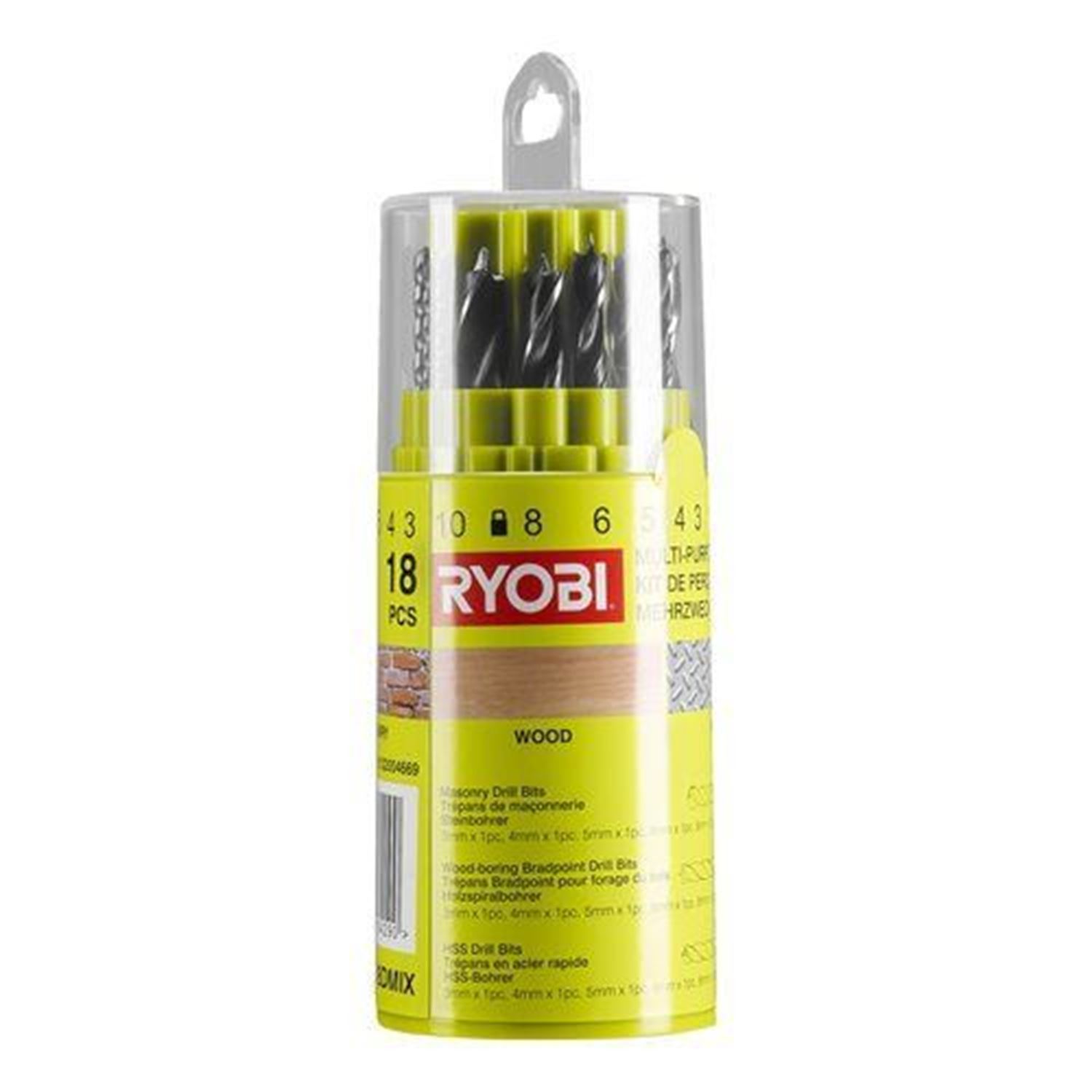 Снимка на Многофункционален комплект за пробиване Ryobi 18 бр RAK18DMIX, 5132004669, Ryobi