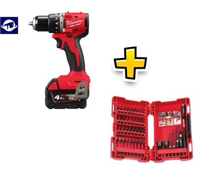 Снимка на Компактна безчеткова ударна бормашина MILWAUKEE M18BLPDRC-422C, 1 Батерия X 4Ah, 1 Батерия X 2Ah, Зарядно, Куфар, 4933492825 + Комплект накрайници-вложки Milwaukee 